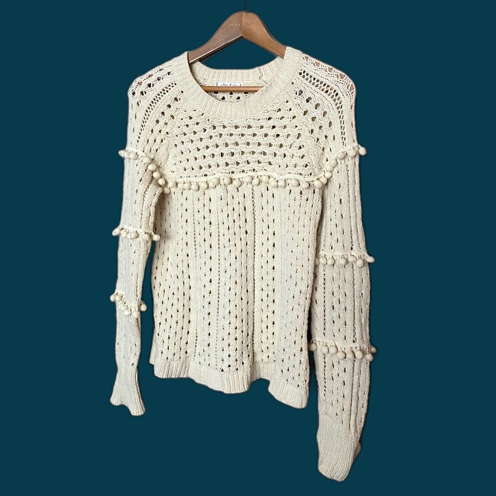 WILLOW & CLAY open-knit Crochet 
 sweater cottage chic soft delicate sz S EUC - Picture 2 of 15